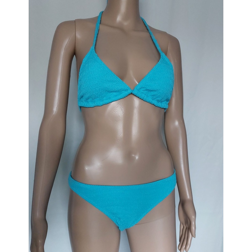 Women's 3 Piece Textured High Cut Halter Triangle Bikini Swimsuit Mint size S